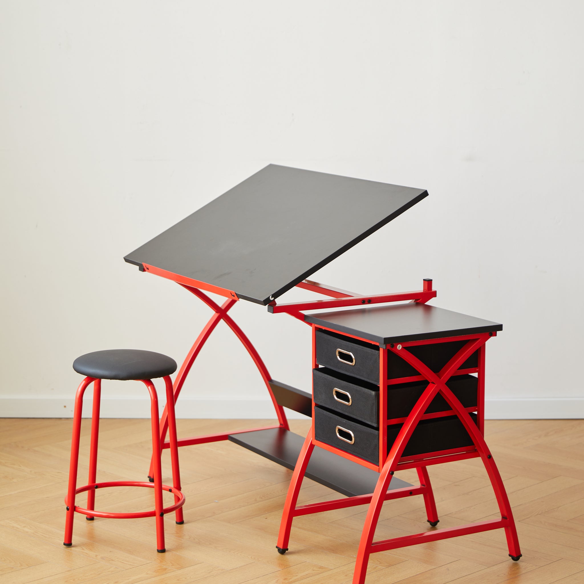 Drafting Table Red With Stool Red Mdf Metal