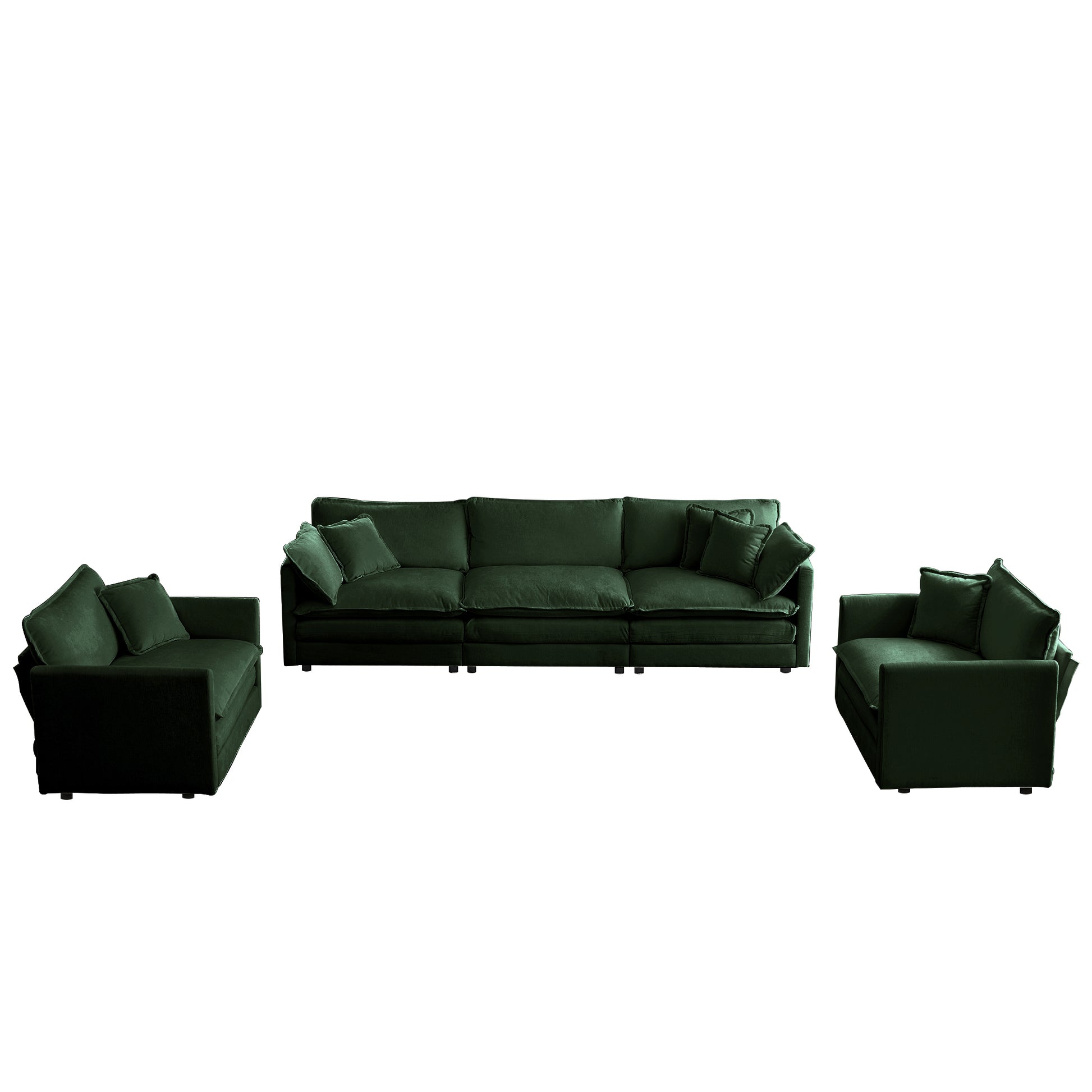 Sofa Set Of 3, 1 1 3 Seats Living Room Sofa Set, Accent Chair, Loveseat, And Three Seat Sofa Modern Style Round Arms 3 Piece Sofa Set, Green Chenille Green Chenille 5 Seat