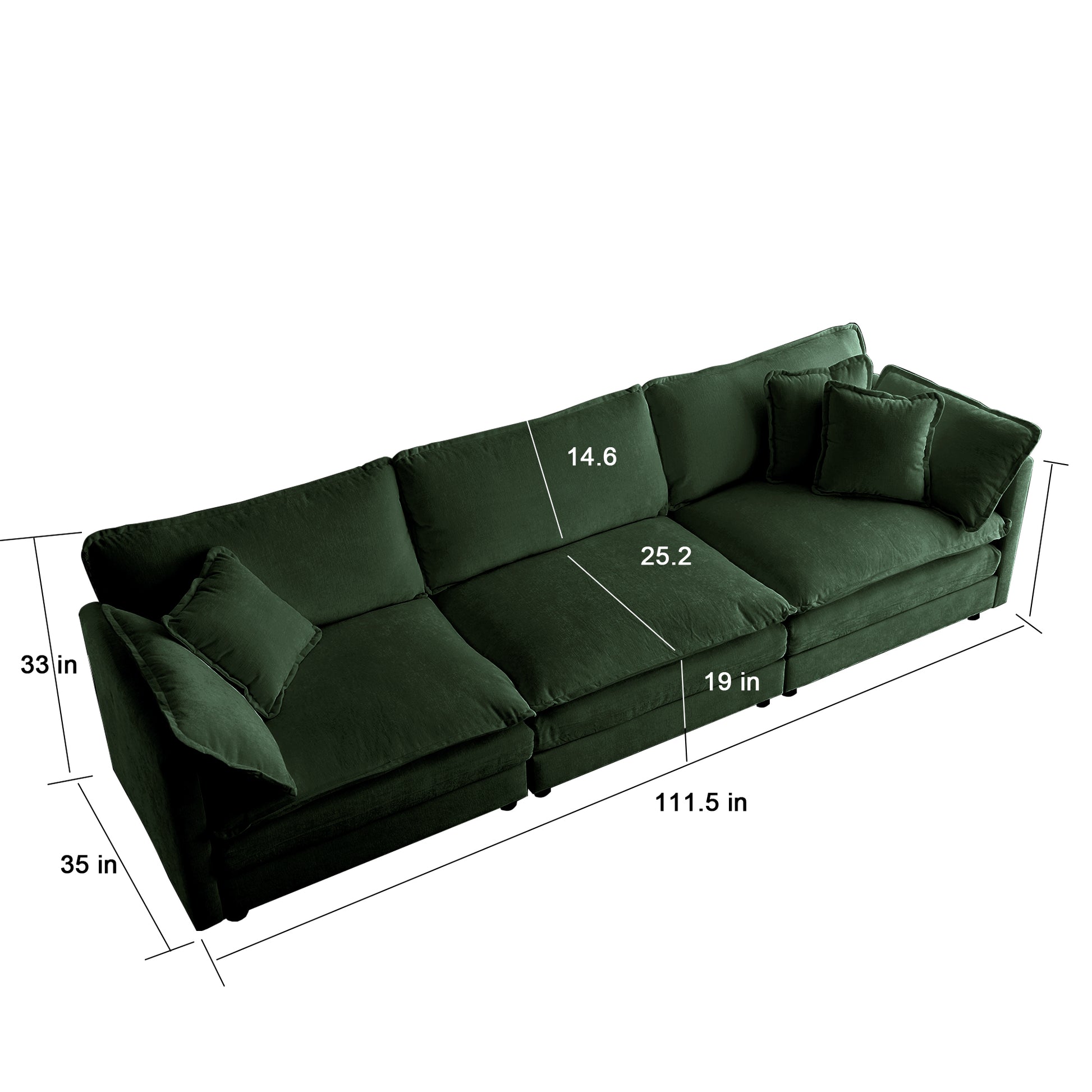 Free Combination Comfy Upholstery Modular Oversized L Shaped Sectional Sofa With Reversible Ottoman, Green Chenille Green Chenille 3 Seat
