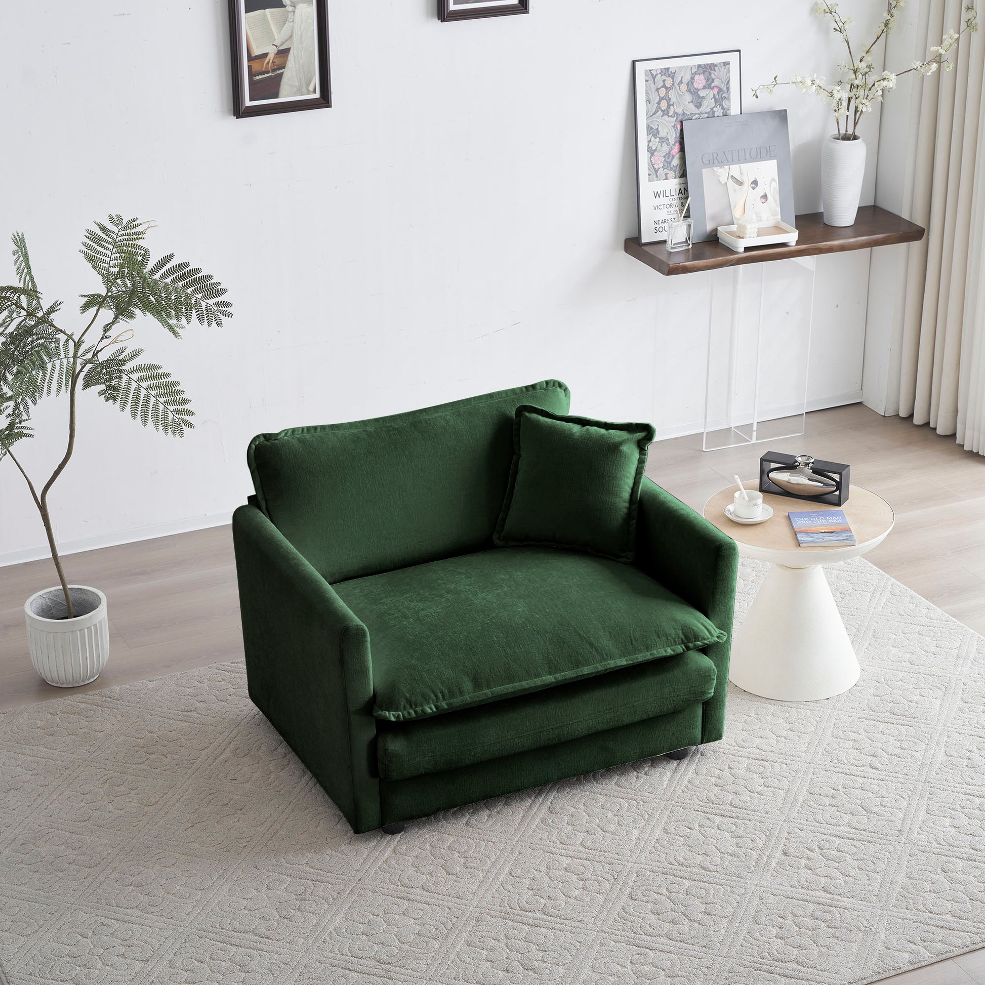 Sofa Set Of 3, 1 1 3 Seats Living Room Sofa Set, Accent Chair, Loveseat, And Three Seat Sofa Modern Style Round Arms 3 Piece Sofa Set, Green Chenille Green Chenille 5 Seat