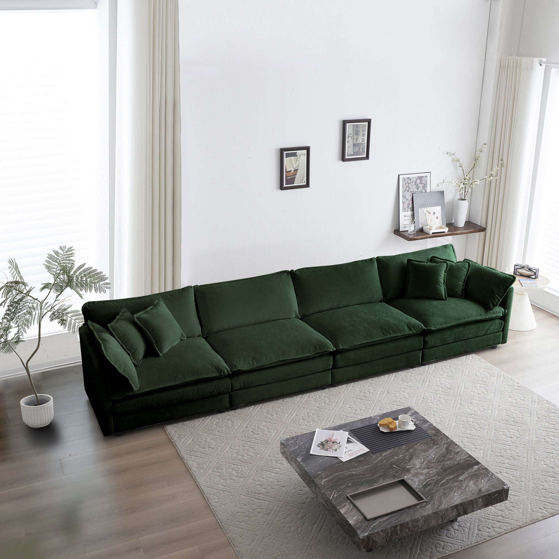 Free Combination Modular Sofa Free,4 Seater Sofa Comfy Chenille Fabric,Sectional Sofa Couch,Green Chenille Green Chenille 4 Seat