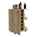 Tennessee Bar Cart, One Cabinet With Division, Six Cubbies For Liquor, Two Shelves Mobile Carts Light Oak Primary Living Space Open Storage Space Modern Pine Particle Board Engineered Wood