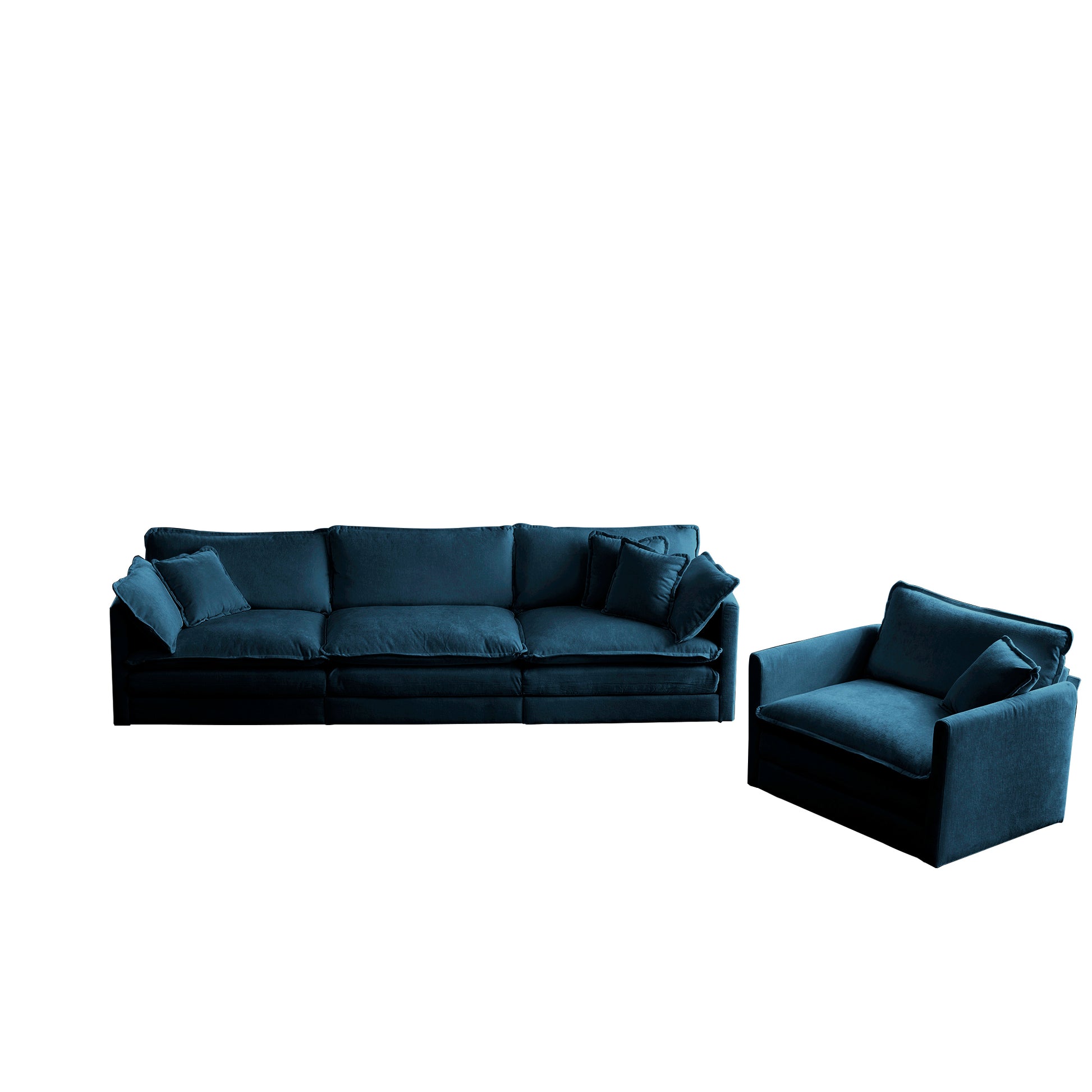 Sofa Set Of 3, 1 1 3 Seats Living Room Sofa Set, Accent Chair, Loveseat, And Three Seat Sofa Modern Style Round Arms 3 Piece Sofa Set, Blue Blue Chenille 5 Seat