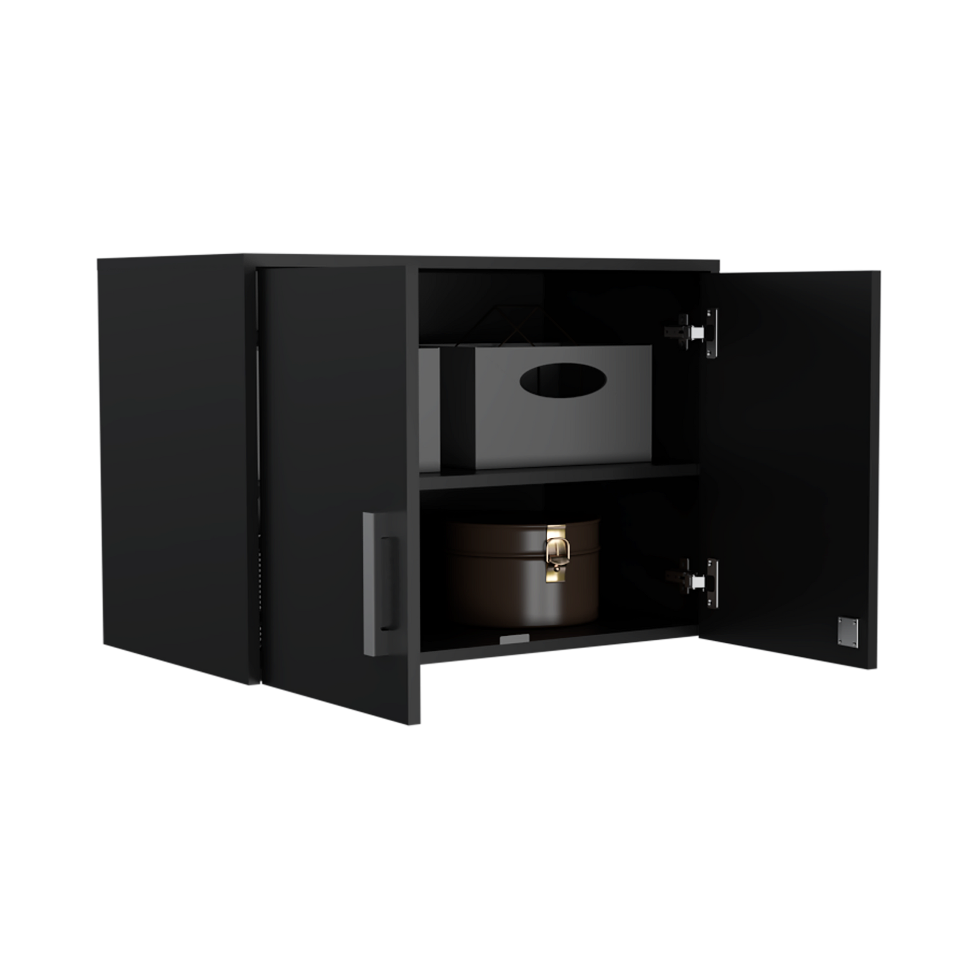 Penny Storage Cabinet, Wall Cabinet Double Door, Three Internal Shelves Black Mdf Engineered Wood