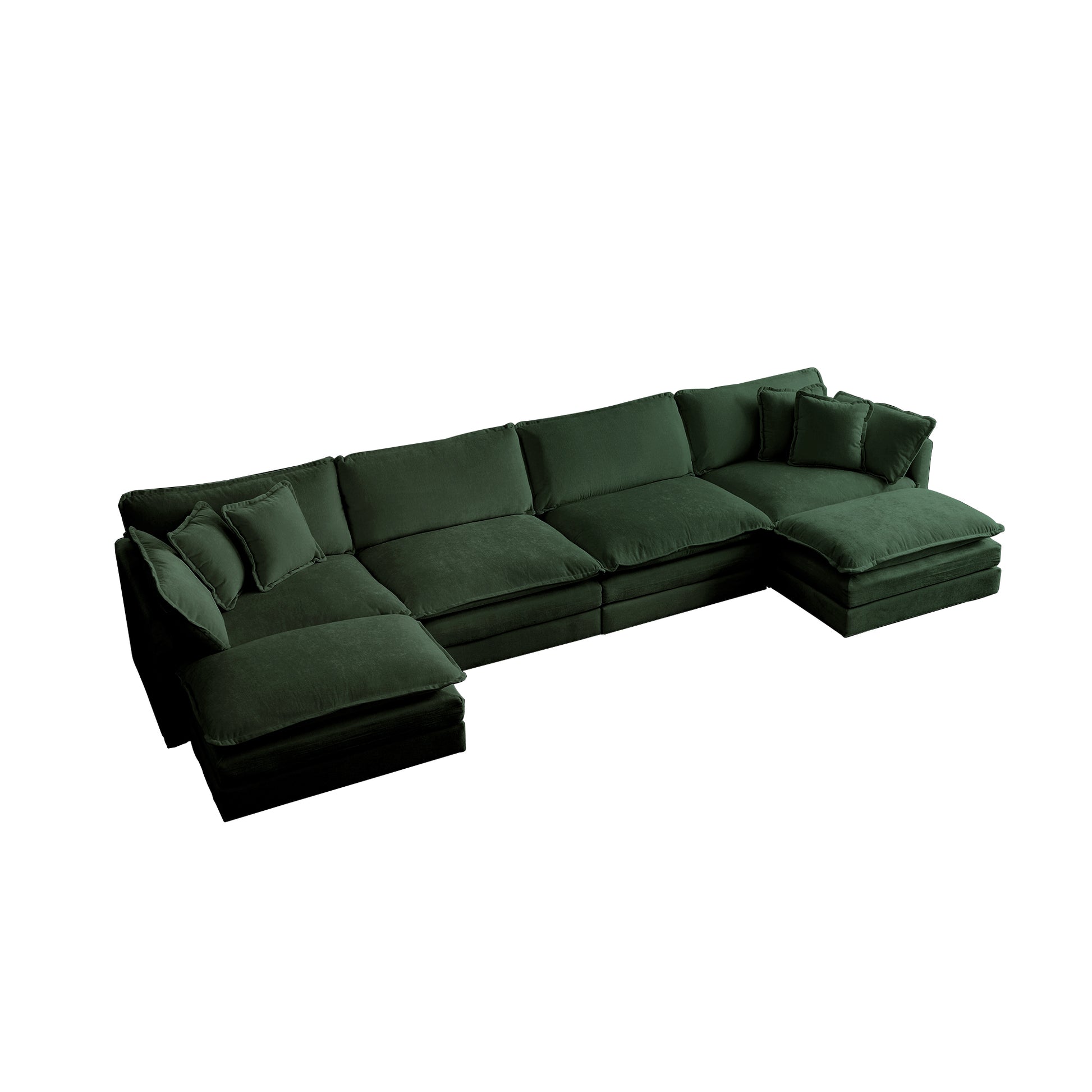 Comfort U Shaped Couch With Reversible Chaise, Modular Large U Shape Sectional Sofa, Double Extra Ottomans,Green Chenille Green Chenille 4 Seat
