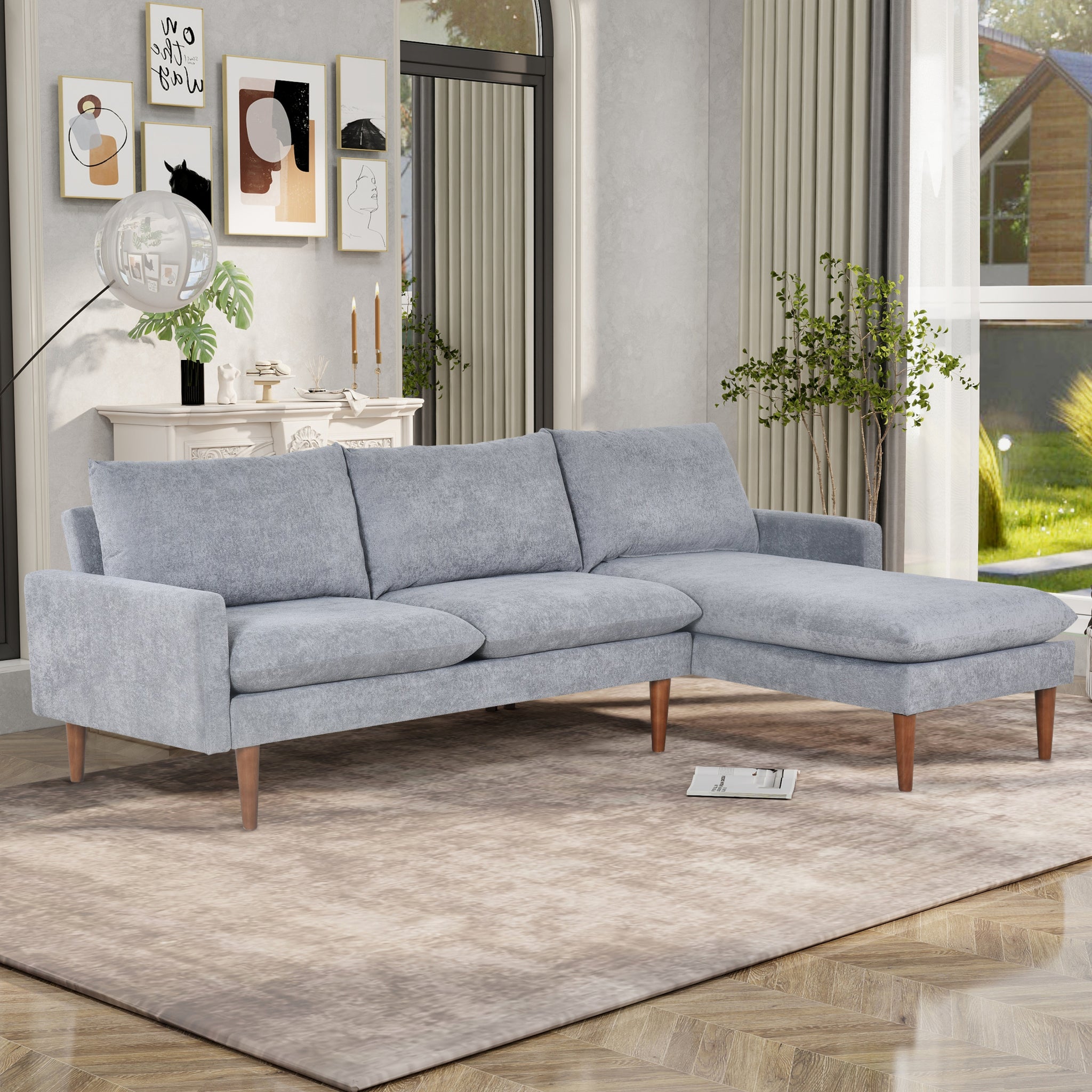 L Shaped Sofa With Padded Cashmere: Multi Functional Design, Modern Luxury Appearance Ideal For Living Rooms, Apartments Easy Assembly & Maintenance,Grey Grey Velvet Wood Primary Living Space Medium Soft Art Deco Square Arms Memory Foam Velvet 3 Seat
