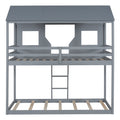 Twin Over Twin Bunk Bed Wood Bed With Roof, Window, Guardrail, Ladder Gray Old Sku :Lt000045Aae Twin Gray Solid Wood