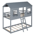 Twin Over Twin Bunk Bed Wood Bed With Roof, Window, Guardrail, Ladder Gray Old Sku :Lt000045Aae Twin Gray Solid Wood