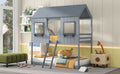 Twin Over Twin Bunk Bed Wood Bed With Roof, Window, Guardrail, Ladder Gray Old Sku :Lt000045Aae Twin Gray Solid Wood
