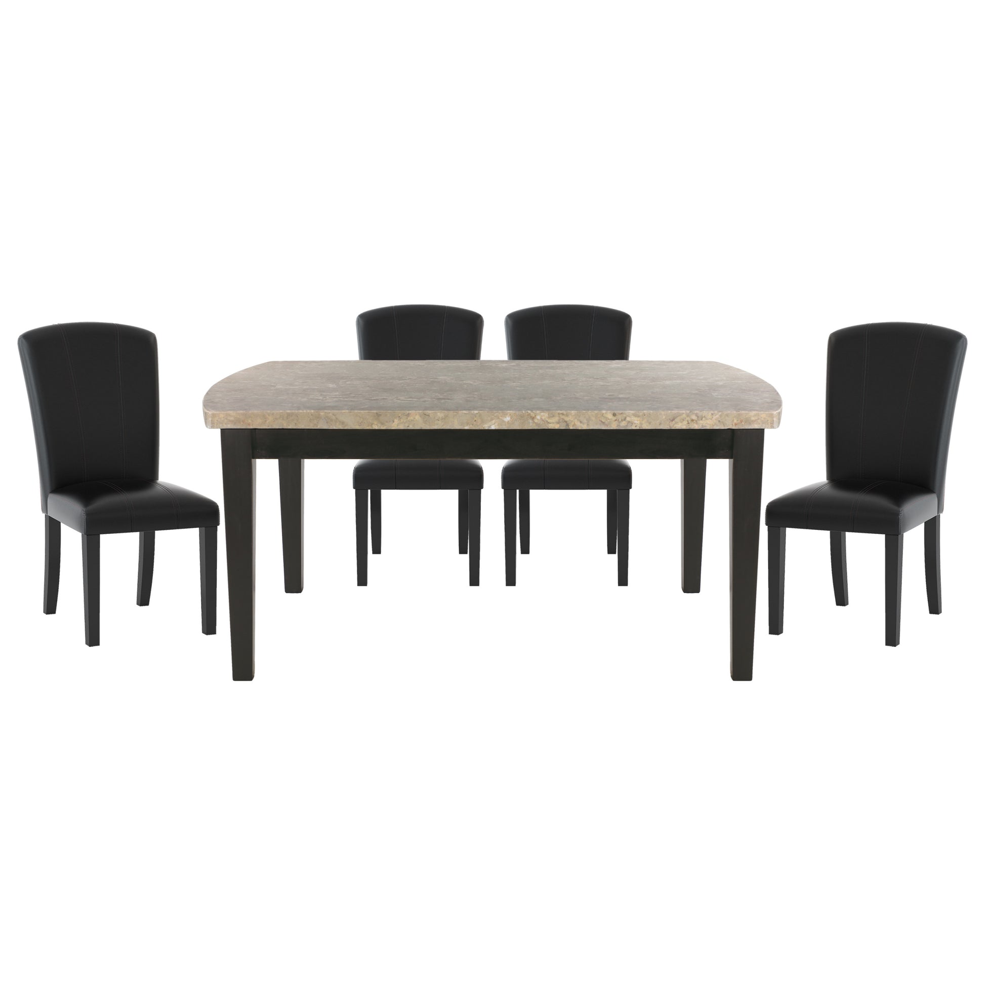 Dark Espresso Finish 5Pc Dining Set Genuine Marble Top Table And 4 Chairs Faux Leather Upholstery Dining Kitchen Set Wooden Furniture Upholstered Chair Marble Espresso Seats 4 Wood Dining Room Contemporary 4 Leg Rectangular Dining Table With Chair Wood