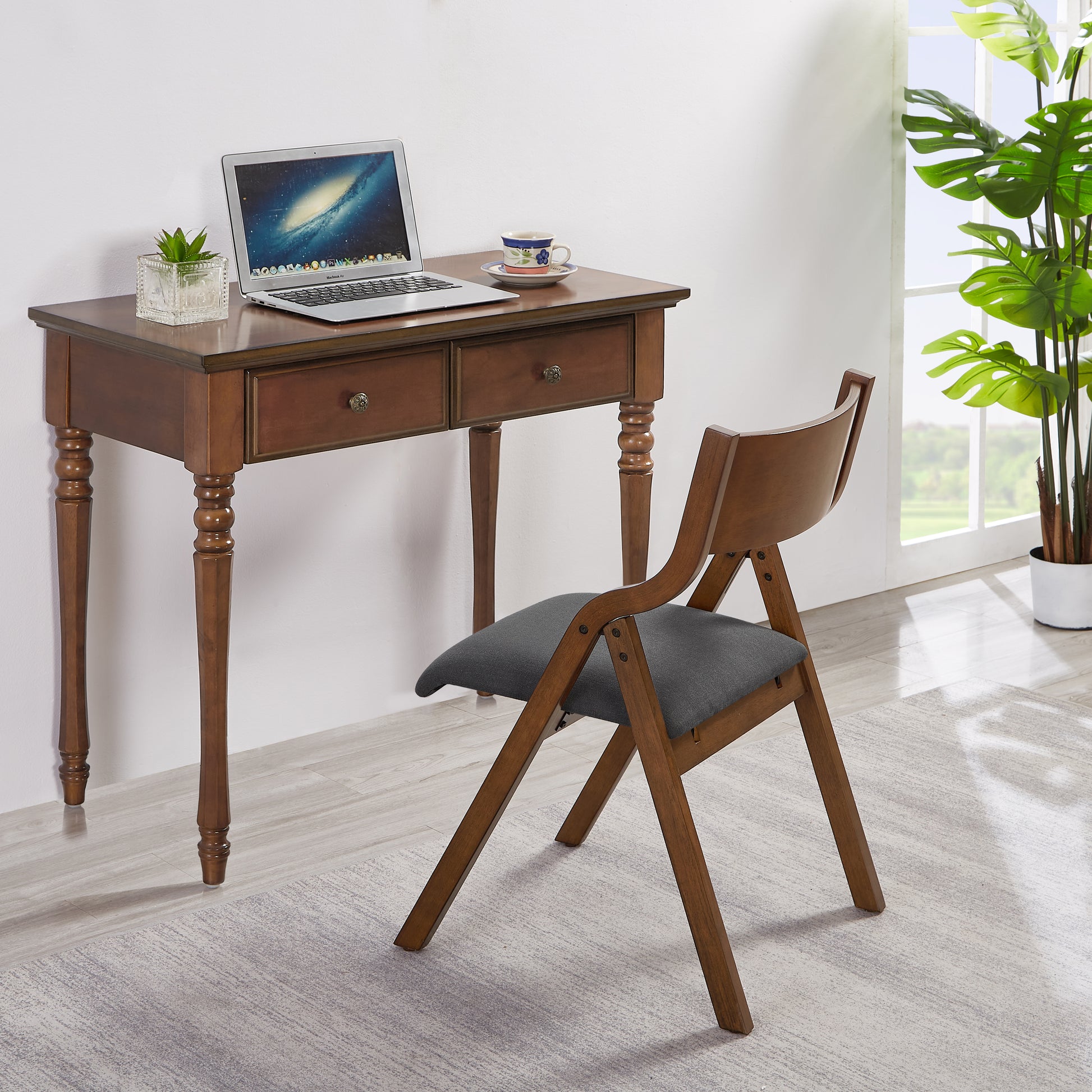 Upholstered Folding Dining Chair, Space Saving, Easy To Carry, Dining Room,No Assembly Required, 2 Pack Grey Walnut Gray Wood Fabric