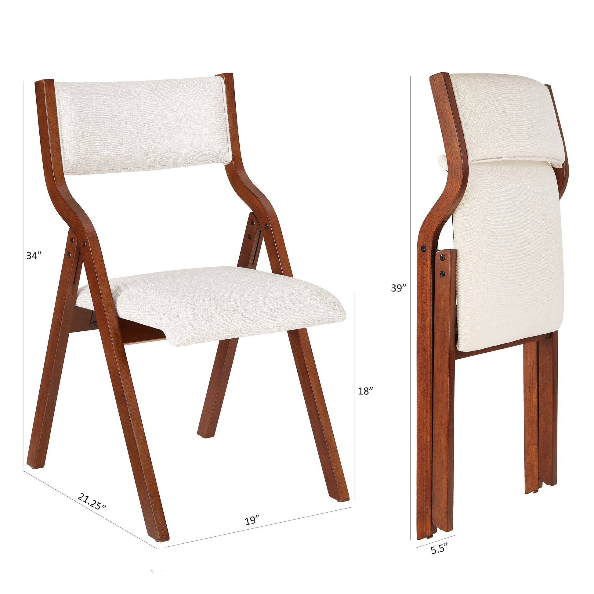 Upholstered Folding Dining Chair, Space Saving, Easy To Carry, Dining Room, No Assembly Required,2 Pack Cream White Cherry Cream White Wood Fabric
