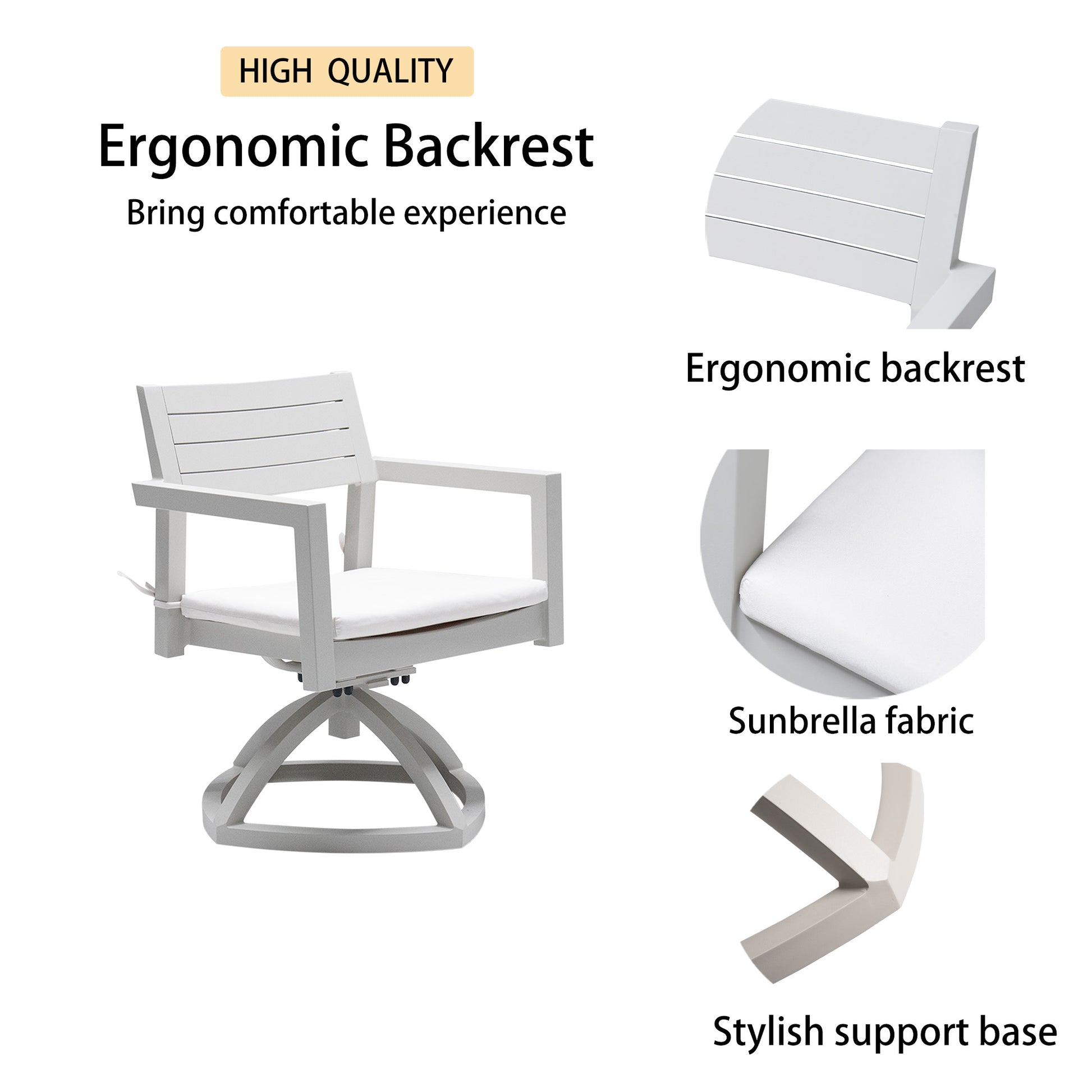 Outdoor Patio Aluminum Swivel Rocker 2Pcs With Outdoor Grade Sunbrella Fabric Cushions, Grayish Yes Dining Set Grayish Rust Resistant Frame Fade Resistant Cushion Modern Multiple Chairs Seating Group Foam Aluminum