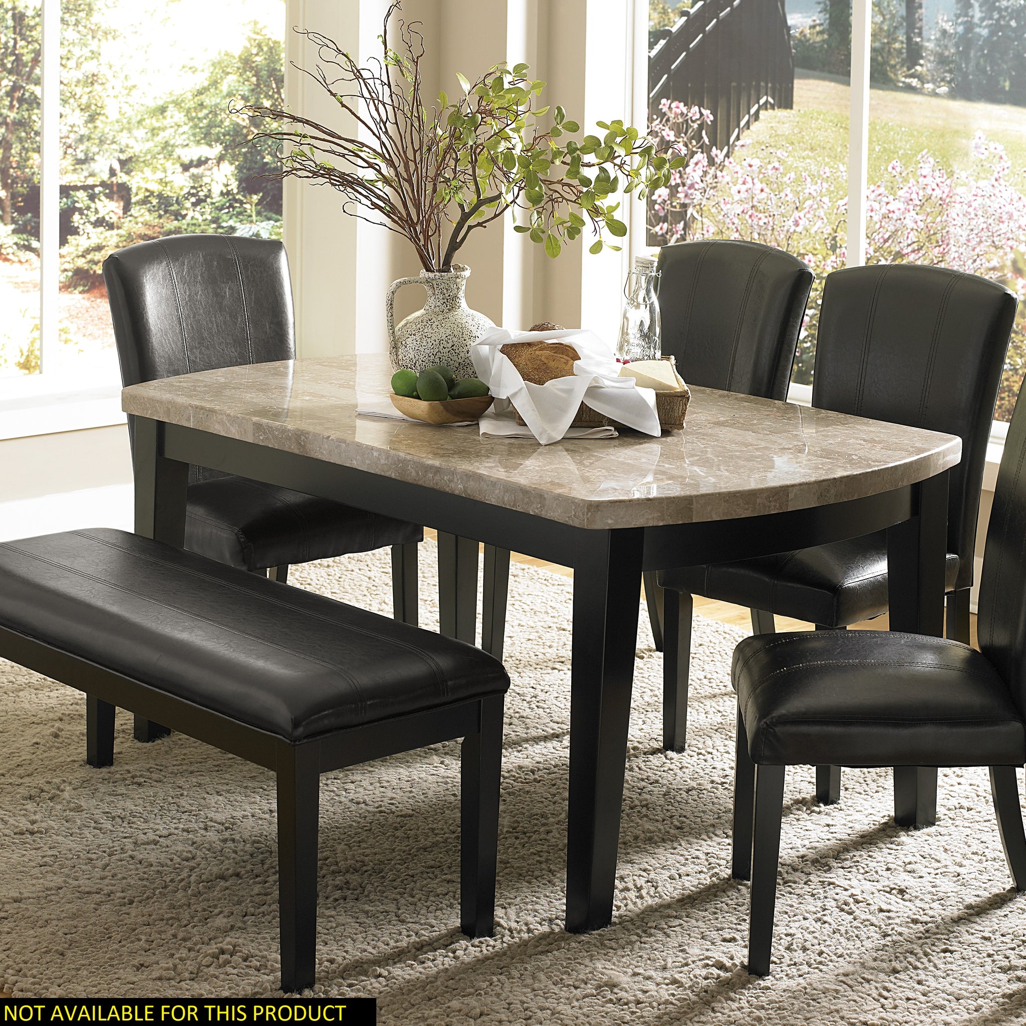 Dark Espresso Finish 6Pc Dining Set Genuine Marble Top Table With Bench 4 Chairs Faux Leather Upholstery Dining Kitchen Set Wooden Furniture Upholstered Chair Marble Espresso Seats 6 Wood Dining Room Contemporary 4 Leg Rectangular Dining Table With Chair