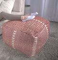 Morro Bay Handcrafted Water Resistant Pouf, Orange And Red Multi Multi Waterproof Fabric