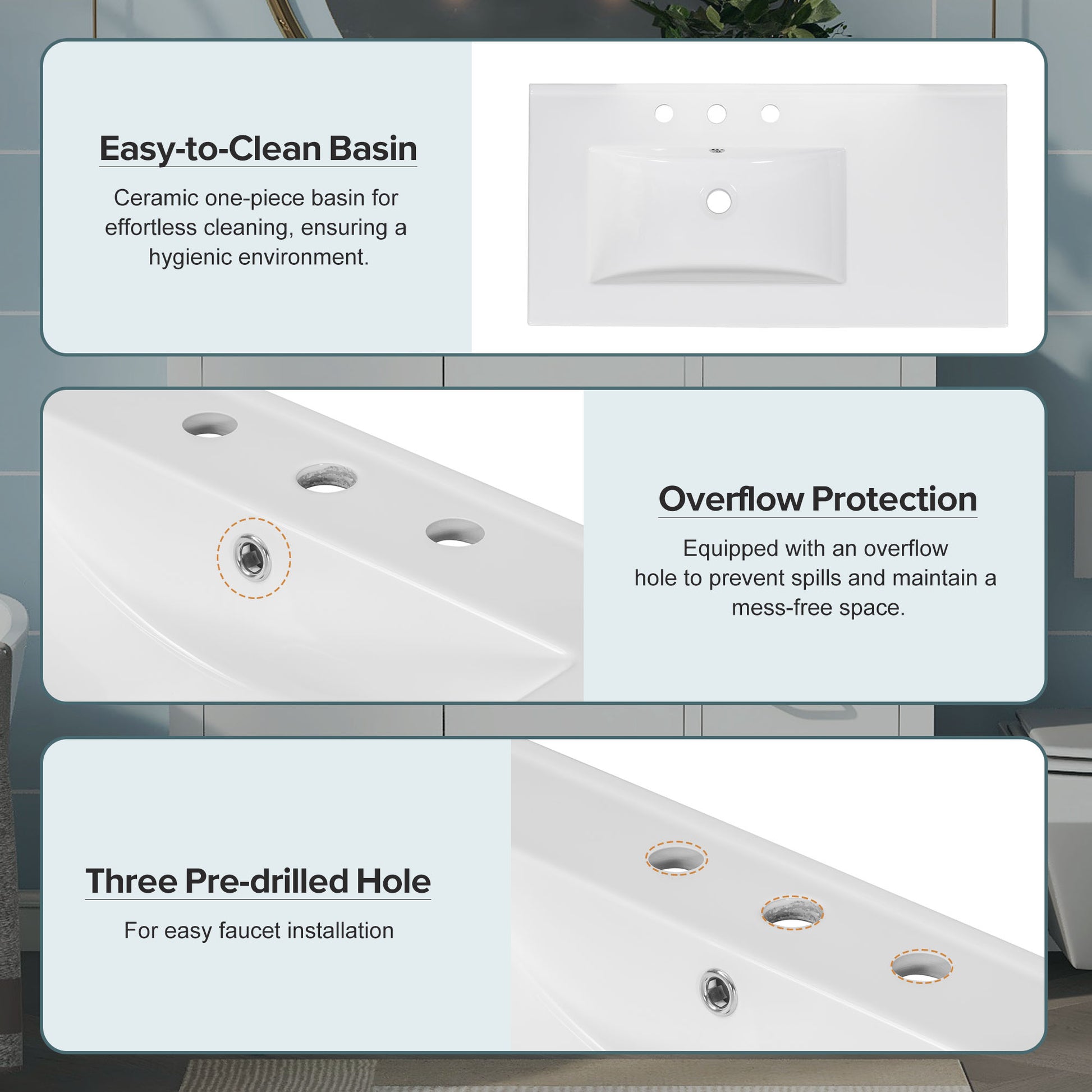 36" White Bathroom Vanity With Ceramic Sink Combo, Abundant Storage Cabinet 2 Soft Close Doors And 5 Drawers White Bathroom Solid Wood Mdf