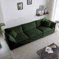 Comfortable Deep Seat Reversible Modular 6 Seater Sectional Super Soft Sofa U Shaped Sectional Couch With 3 Ottomans, 3 Toss Pillows And 2 Arm Pillows Green Chenille 3 Seat
