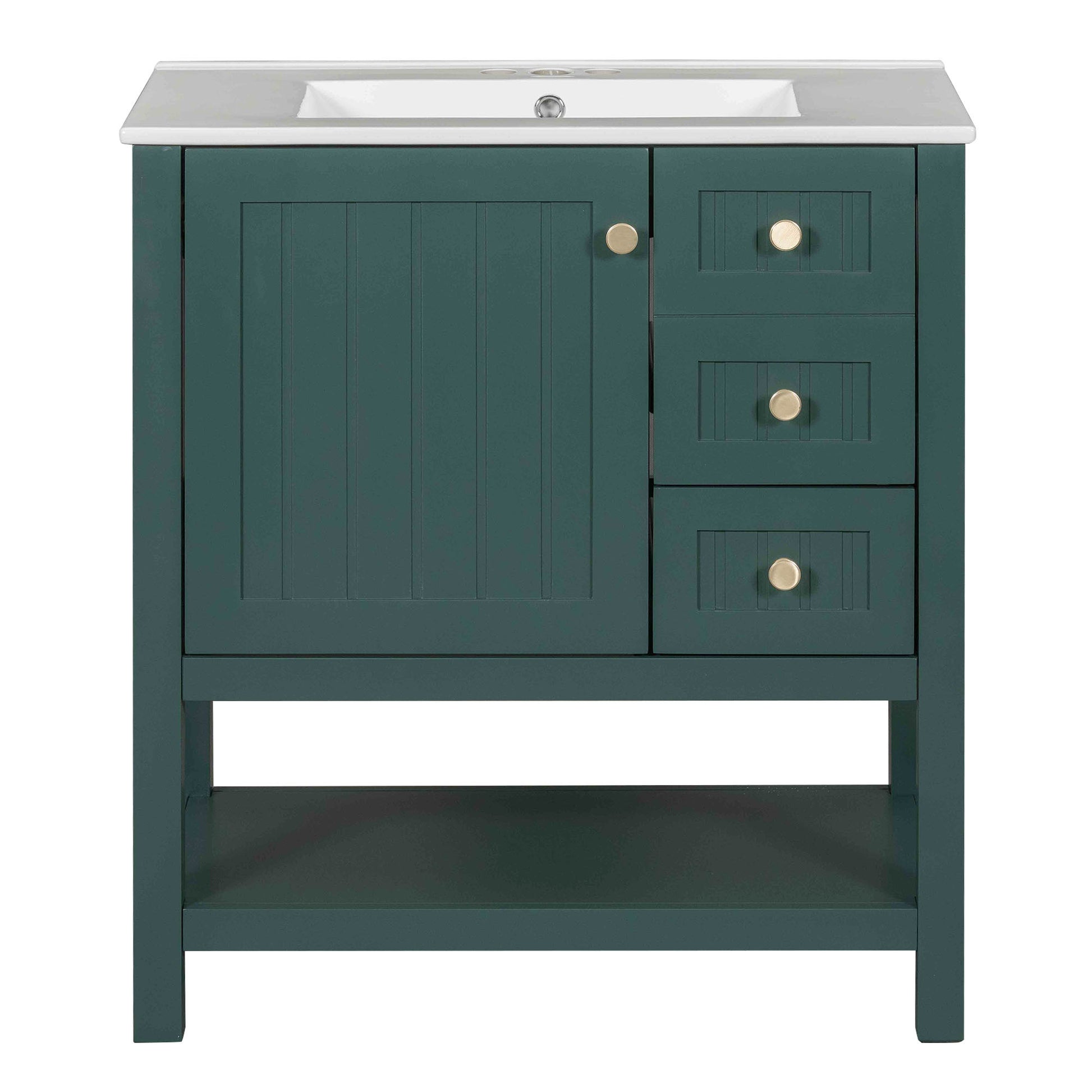 30Inch Transitional Style Bathroom Vanity Cabinet Combo With Ceramic Sink Green Bathroom Solid Wood Mdf