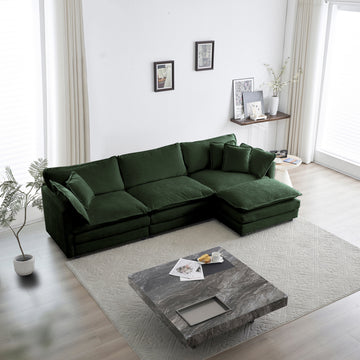Free Combination Comfy Upholstery Modular Oversized L Shaped Sectional Sofa With Reversible Ottoman, Green Chenille Green Chenille 3 Seat