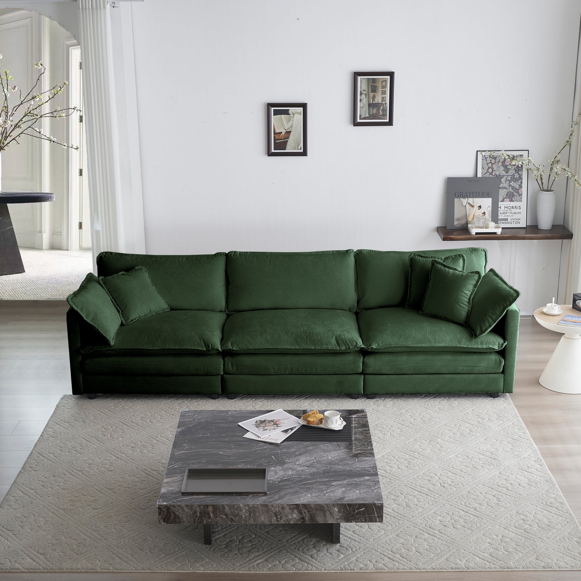 Free Combination Comfy Upholstery Modular Oversized L Shaped Sectional Sofa With Reversible Ottoman, Green Chenille Green Chenille 3 Seat