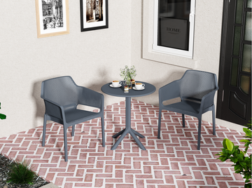 3 Piece Plastic Arm Chair Bistro Grs Premium Ocean Plastic, Charcoal Charcoal Plastic