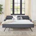 Twin Size Upholstery Daybed With Twin Size Erectable Trundle And Usb Charging Design, Linen Dark Gray Twin Dark Gray Linen