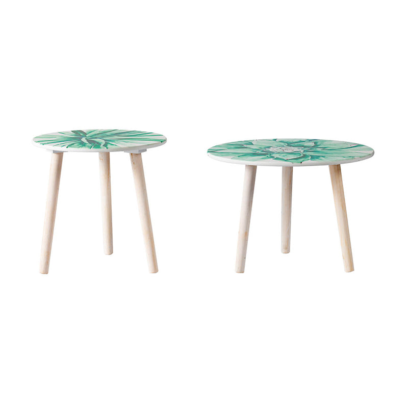 S 2 Side Tables White Green Mdf