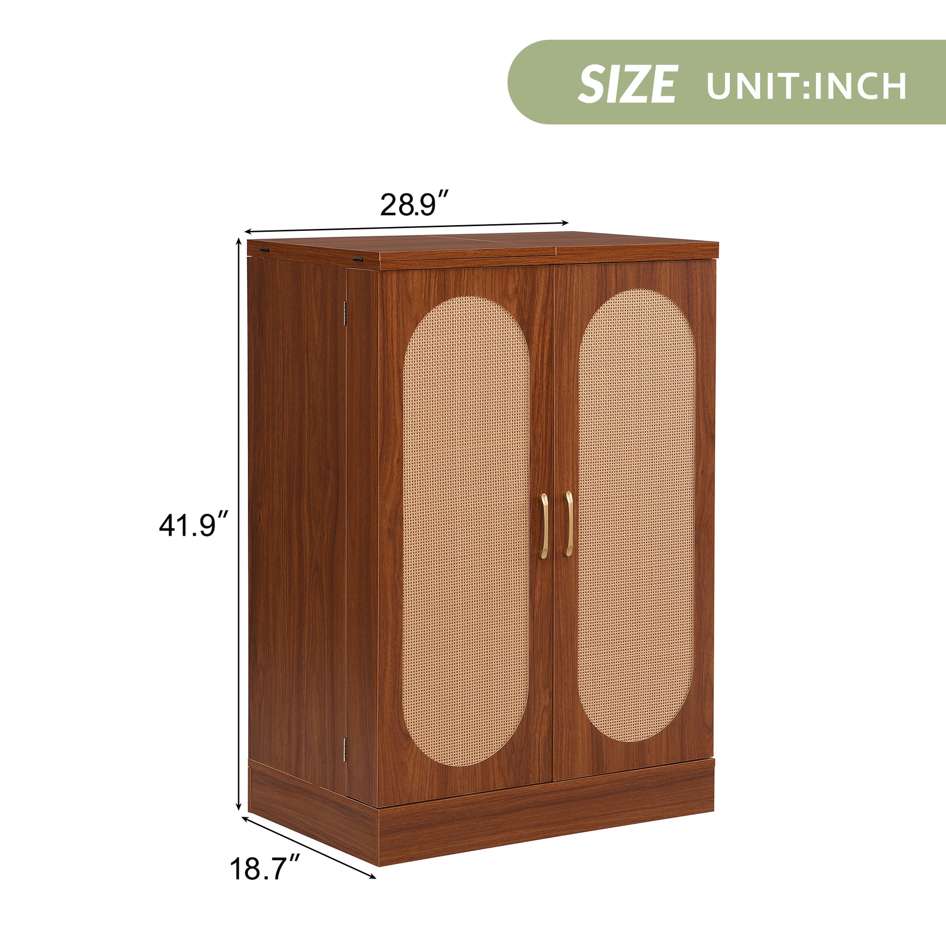 41.9" Home Bar Cabinet, Industrial Walnut Rattan Door Fold Out Bar Cabinet With Storage Bar Table Walnut Dining Room Modern Mdf