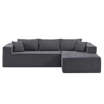 L Shape Modular Sectional Living Room Sofa Set Upholstered Sleeper Sofa For Living Room,16.53 Inch Cushion Heightening, 2 Pc Free Combination,Grey Grey Fabric 3 Seat