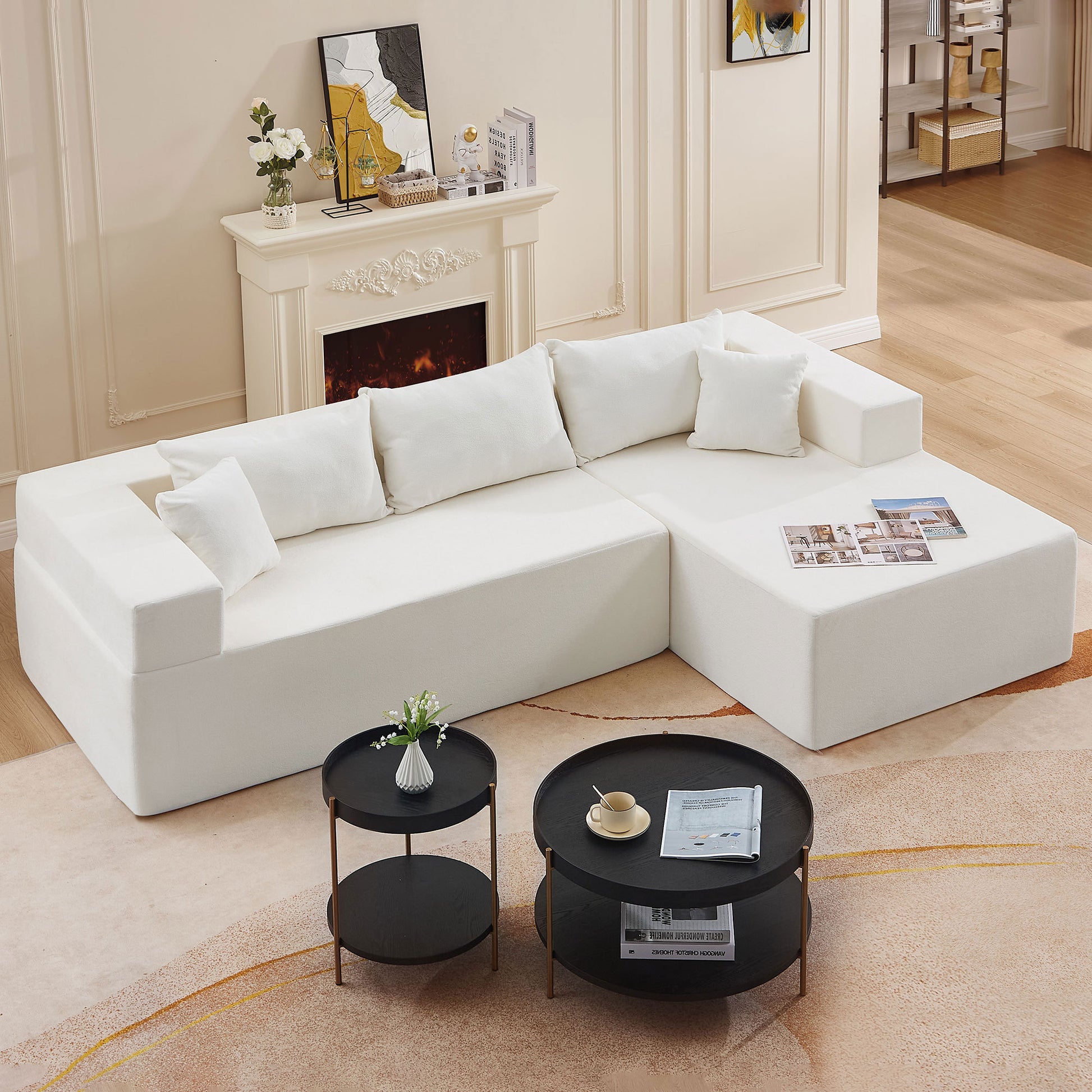 L Shape Modular Sectional Living Room Sofa Set Upholstered Sleeper Sofa For Living Room,16.53 Inch Cushion Heightening, 2 Pc Free Combination,Beige Beige Fabric 3 Seat