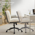 Oversize Seat Cirss Cross Chair With Wheels, Elegant Design Computer Chair, Adjustable Height 360 Rolling Swivel Home Office Chair For Small Space, Dressing Room, Living Room Gray White Dark Gray White Primary Living Space Casual Foam Pu Leather