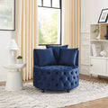 Velvet Upholstered Swivel Chair For Living Room, With Button Tufted Design And Movable Wheels, Including 3 Pillows, Blue Blue Foam