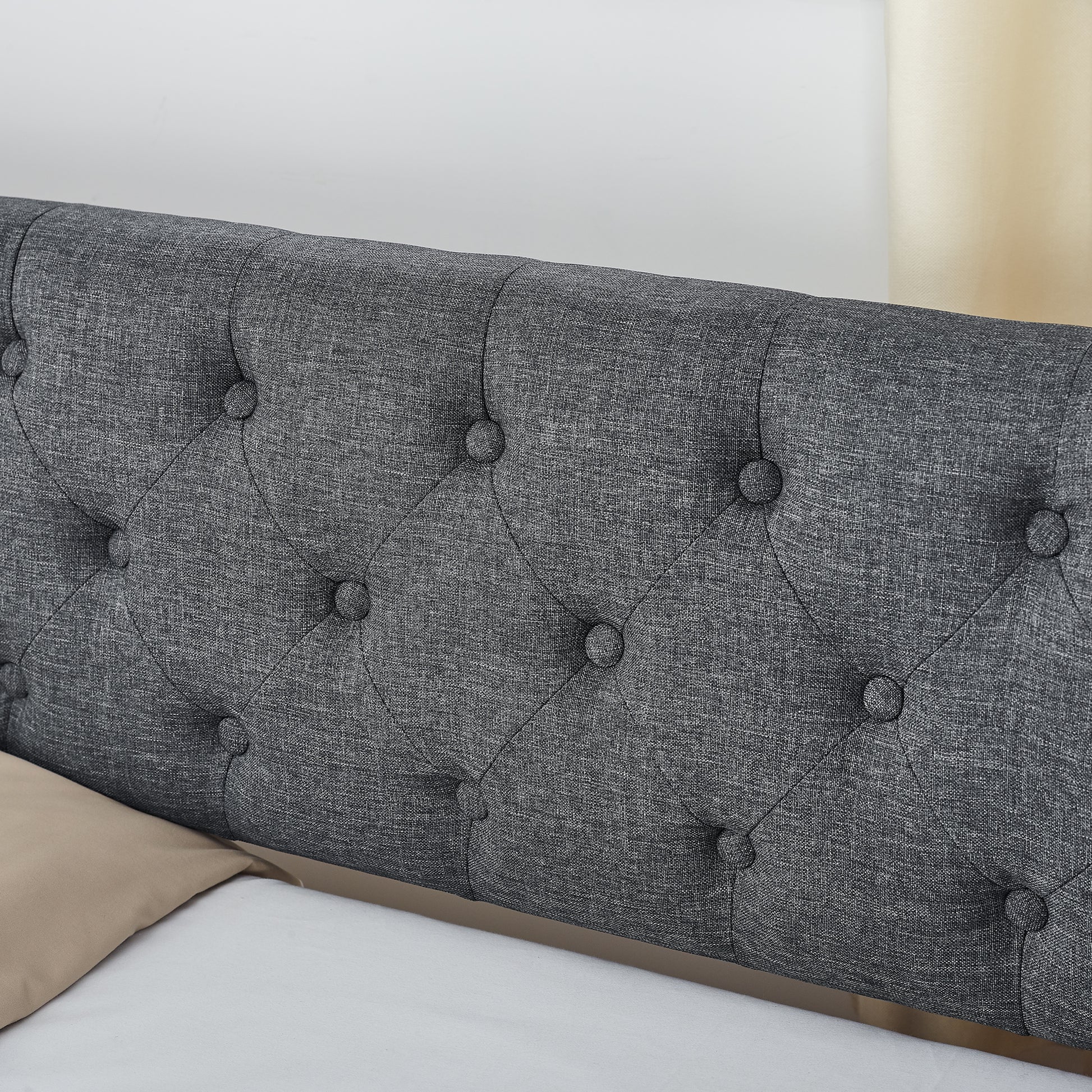 Twin Size Upholstery Daybed With Twin Size Erectable Trundle And Usb Charging Design, Linen Dark Gray Twin Dark Gray Linen