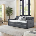 Twin Size Upholstery Daybed With Twin Size Erectable Trundle And Usb Charging Design, Linen Dark Gray Twin Dark Gray Linen