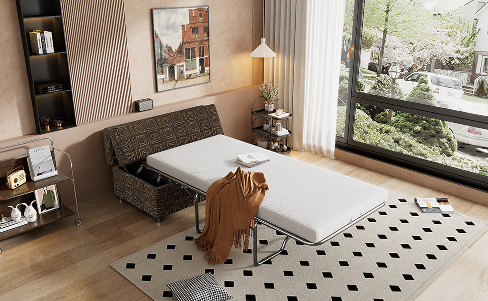 Twin Size Folding Ottoman Sleeper Bed With Mattress Convertible Guest Bed Espresso Espresso Foam Linen 1 Seat