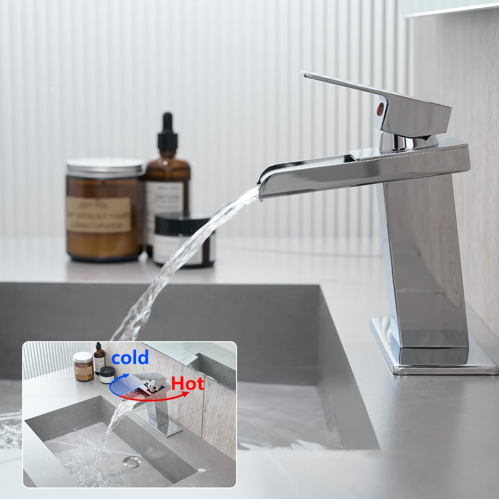 Sink Faucet With Deck Plate Waterfall Chrome Bathroom Faucets For Sink 1 Hole Or 3 Holes One Handle Faucets Bathroom Joystick Geometric One Chrome Side Sprayer Deck Mounted Cartridge Valve Single Hole Faucets Chrome Contemporary 1 Hole Faucets Ceramic