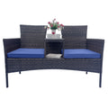 Wicker Patio Conversation Furniture Set, Outdoor Furniture Set With Removable Cushions & Table, Tempered Glass Top, Modern Rattan Bench For Garden Lawn Backyard Yes Complete Patio Set Blue Brown Weather Resistant Frame Water Resistant Cushion Garden &
