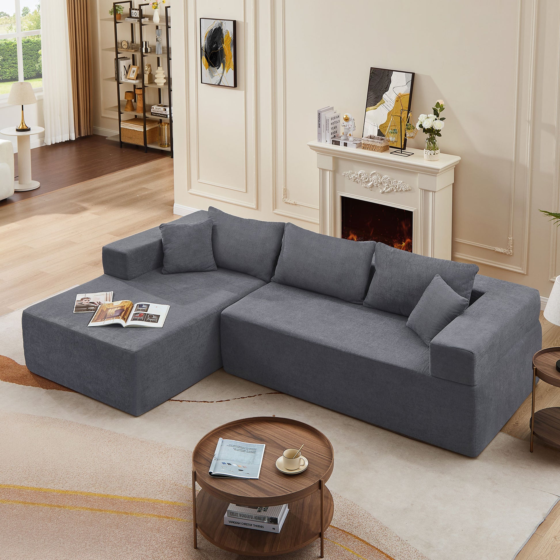L Shape Modular Sectional Living Room Sofa Set Upholstered Sleeper Sofa For Living Room,16.53 Inch Cushion Heightening, 2 Pc Free Combination,Grey Grey Fabric 3 Seat