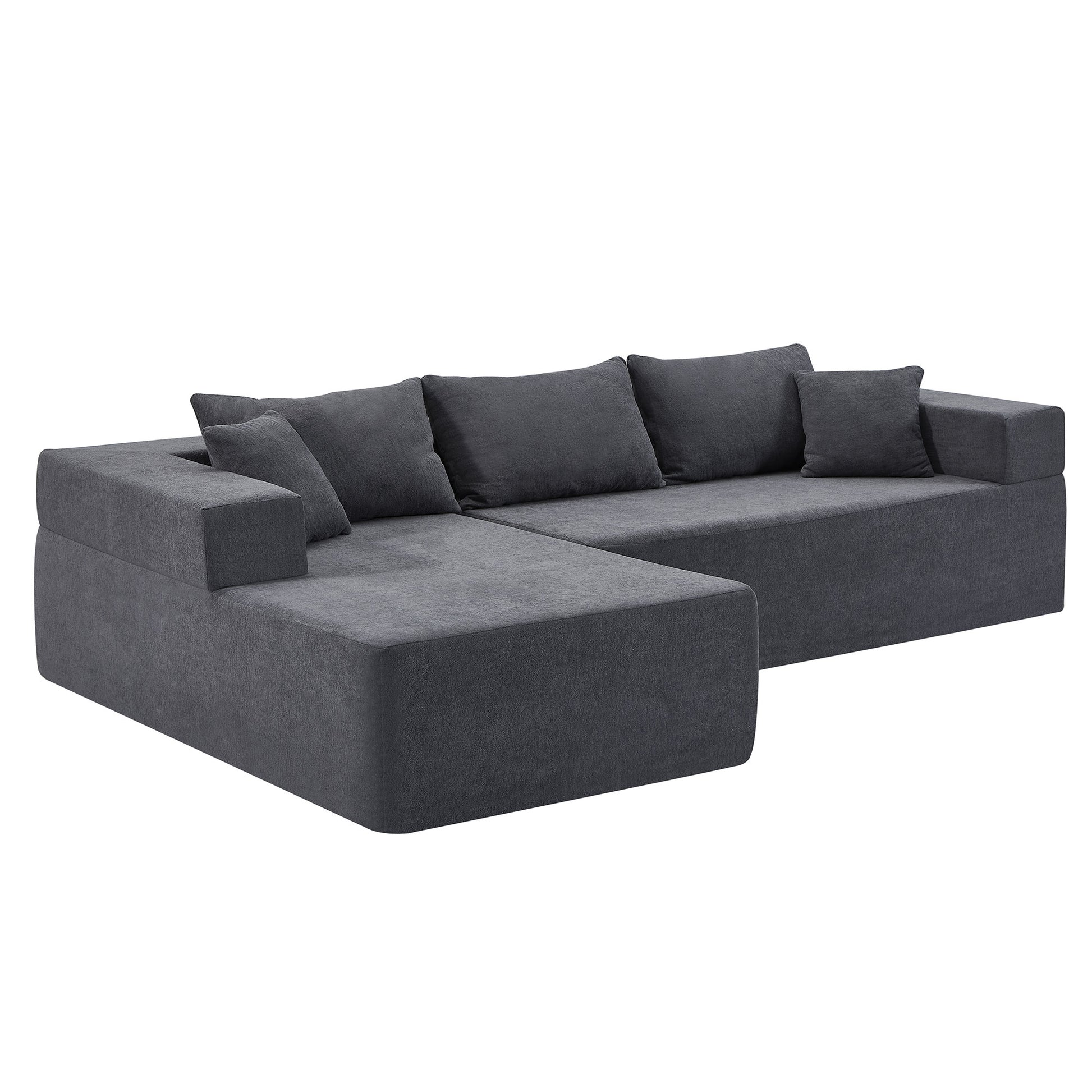 L Shape Modular Sectional Living Room Sofa Set Upholstered Sleeper Sofa For Living Room,16.53 Inch Cushion Heightening, 2 Pc Free Combination,Grey Grey Fabric 3 Seat