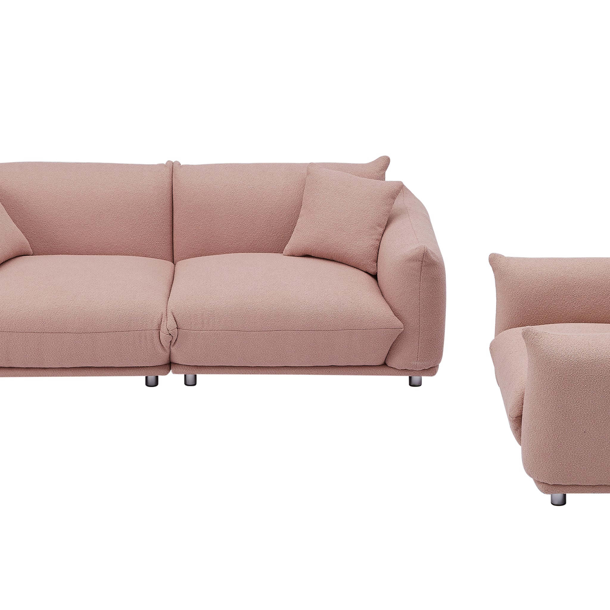 3 1 Oversized Loveseat Sofa For Living Room, Sherpa Sofa With Metal Legs, 3 Seater Sofa, Solid Wood Frame Couch With 2 Pillows, For Apartment Office Living Room Pink Pink Foam Fabric 4 Seat