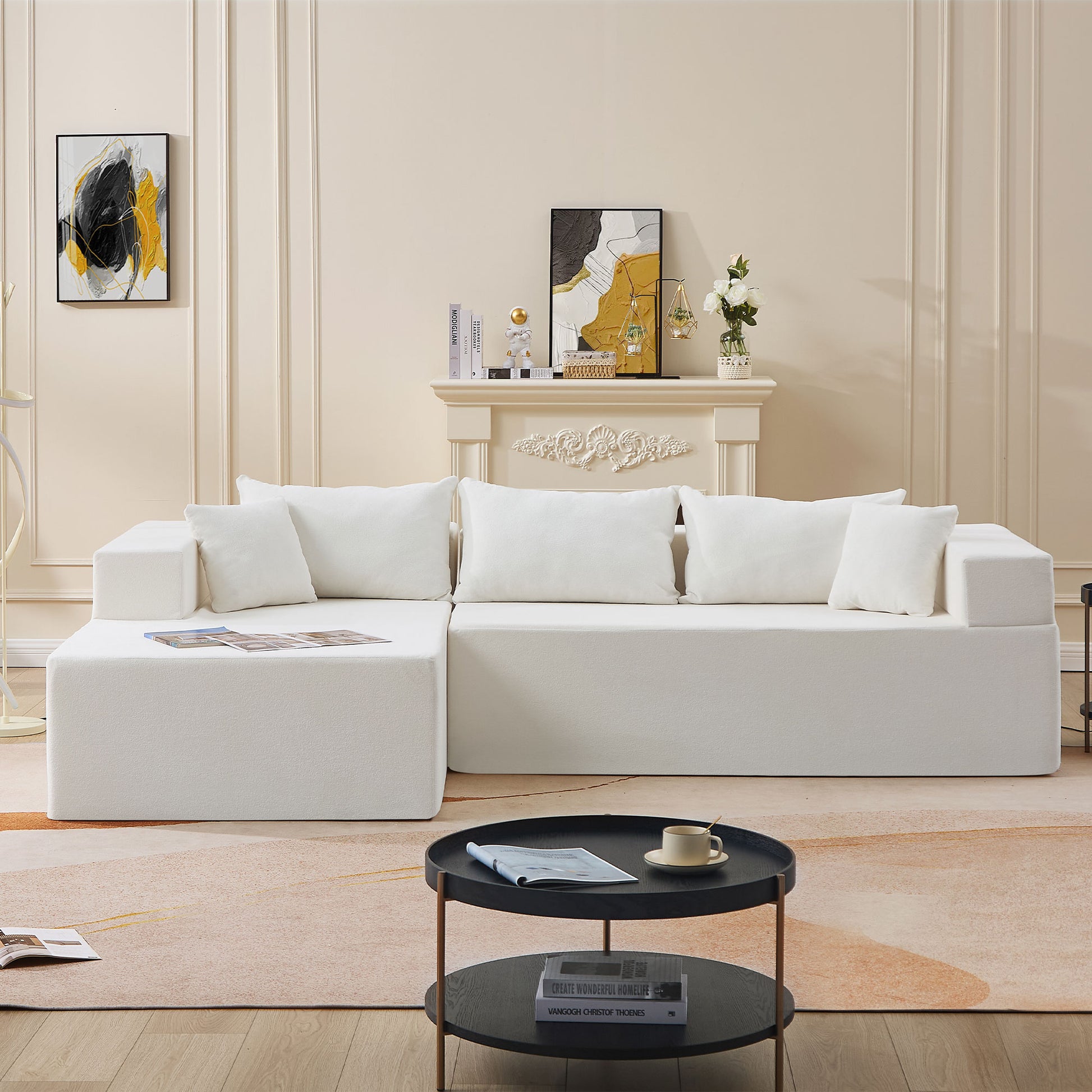 L Shape Modular Sectional Living Room Sofa Set Upholstered Sleeper Sofa For Living Room,16.53 Inch Cushion Heightening, 2 Pc Free Combination.Beige Beige Fabric 3 Seat