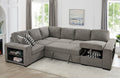 125'' Modern U Shaped 7 Seat Sectional Sofa Couch With Cabinet,Sofa Bed With Storage Chaise Pull Out Couch Bed For Living Room,Light Gray Light Brown Wood Primary Living Space Medium Duty Eucalyptus 7 Seat Light Gray Polyester Soft Pillow Back Modern