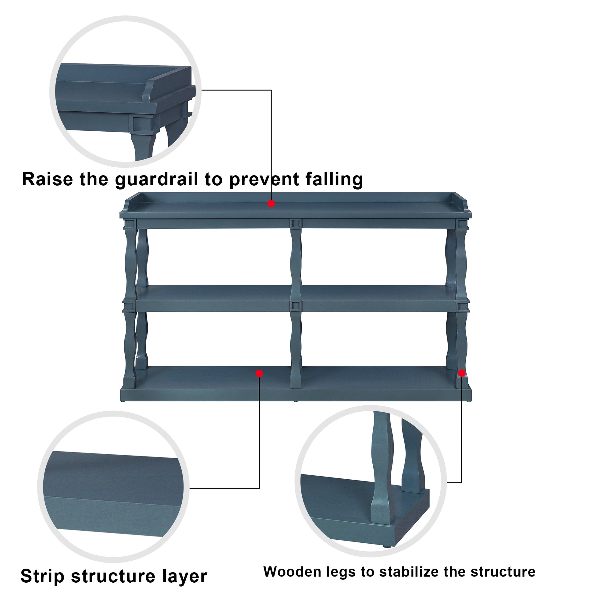 Console Table With 3 Tier Open Storage Spaces And Roman Column Effect Support Legs,Narrow Sofa Entry Table For Living Room, Entryway And Hallway Navy Blue Navy Blue Primary Living Space Floor Mount Open Storage Console Tables Glossy Mdf Mdf
