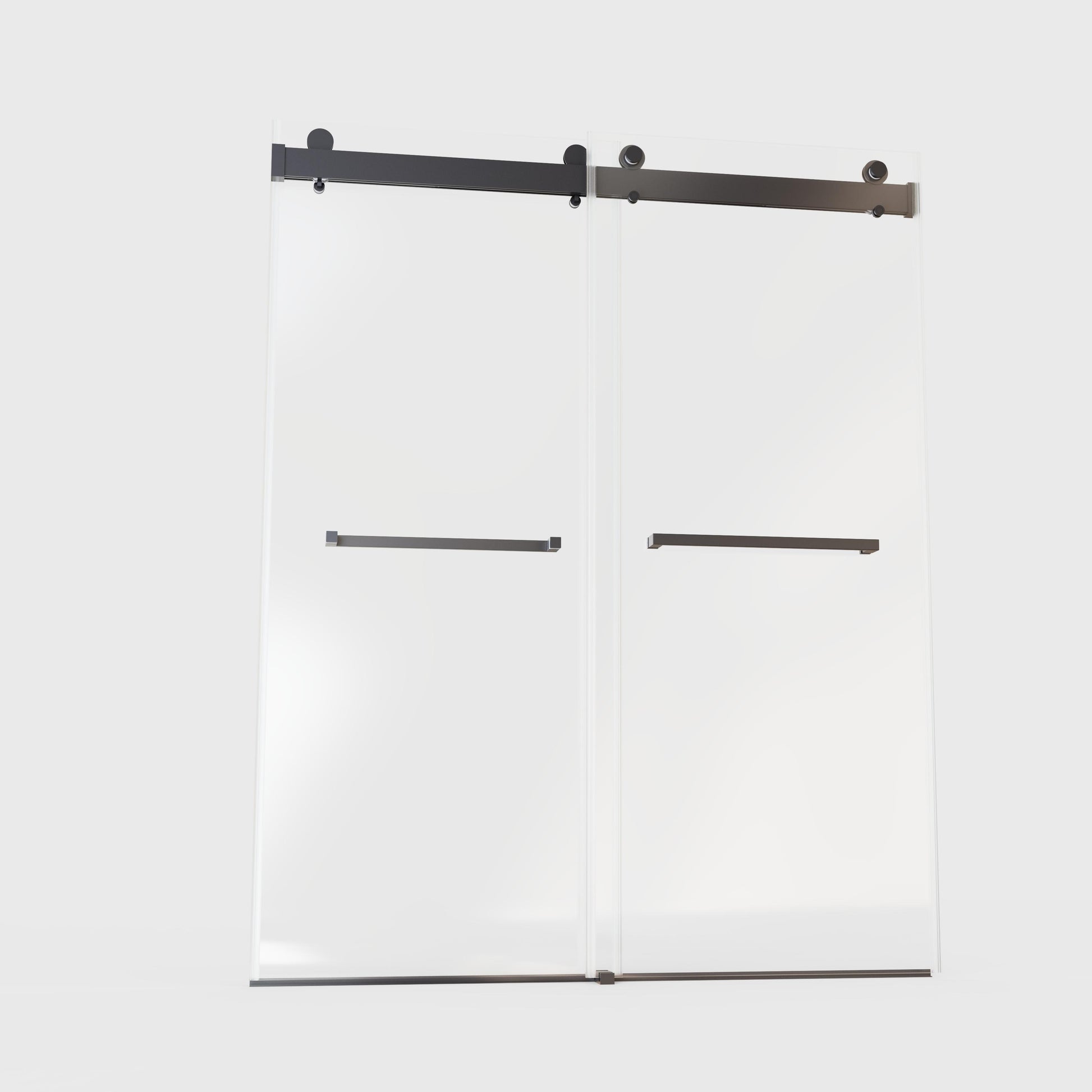56 60 Inches W *76 Inches H Frameless Double Sliding Soft Close Shower Door In Matte Black,3 8 Inches 10Mm Thick Sgcc Tempered Glass Door Black Glass Metal