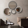 Vintage 17'' X 17'' Wood Round Hanging Gear Shape Decorative Mirror Patchwork Effect With Large Size Mirrors Individually On Art Walls,Sold Individually Antique Dark Brown Dark Brown American Design Mdf Glass Mirror