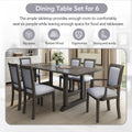 7 Piece Updated 76.9Inch Extendable Trestle Dining Table Set With Removable Leaf, Kitchen Table Set With Upholstered Side Chair And Arm Chair, Set Of 6, Grey Brown Wood Dining Room Solid Wood Rubberwood Rectangular Dining Table With Chair Upholstered