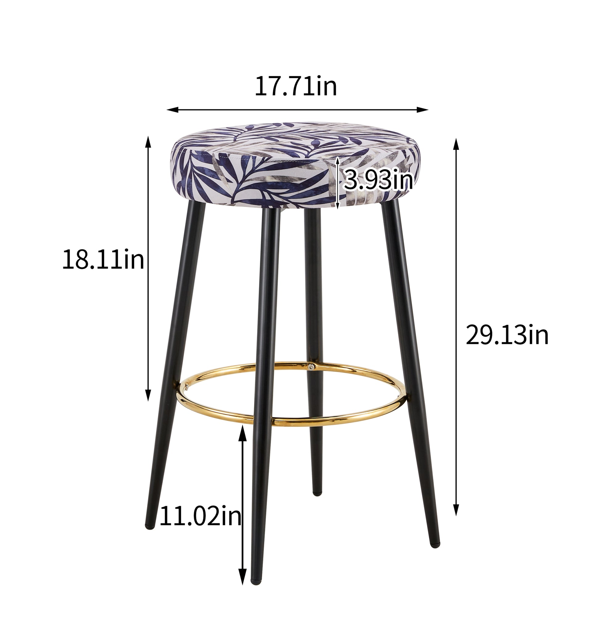 Counter Height Bar Stools Set Of 2, Pu Kitchen Stools Upholstered Dining Chair Stools 24 Inches Height With Golden Footrest For Kitchen Island Coffee Shop Bar Home Balcony Silver Leaves Velvet Cushion Alloy Steel Black And Silver Kitchen Foam Dry Clean