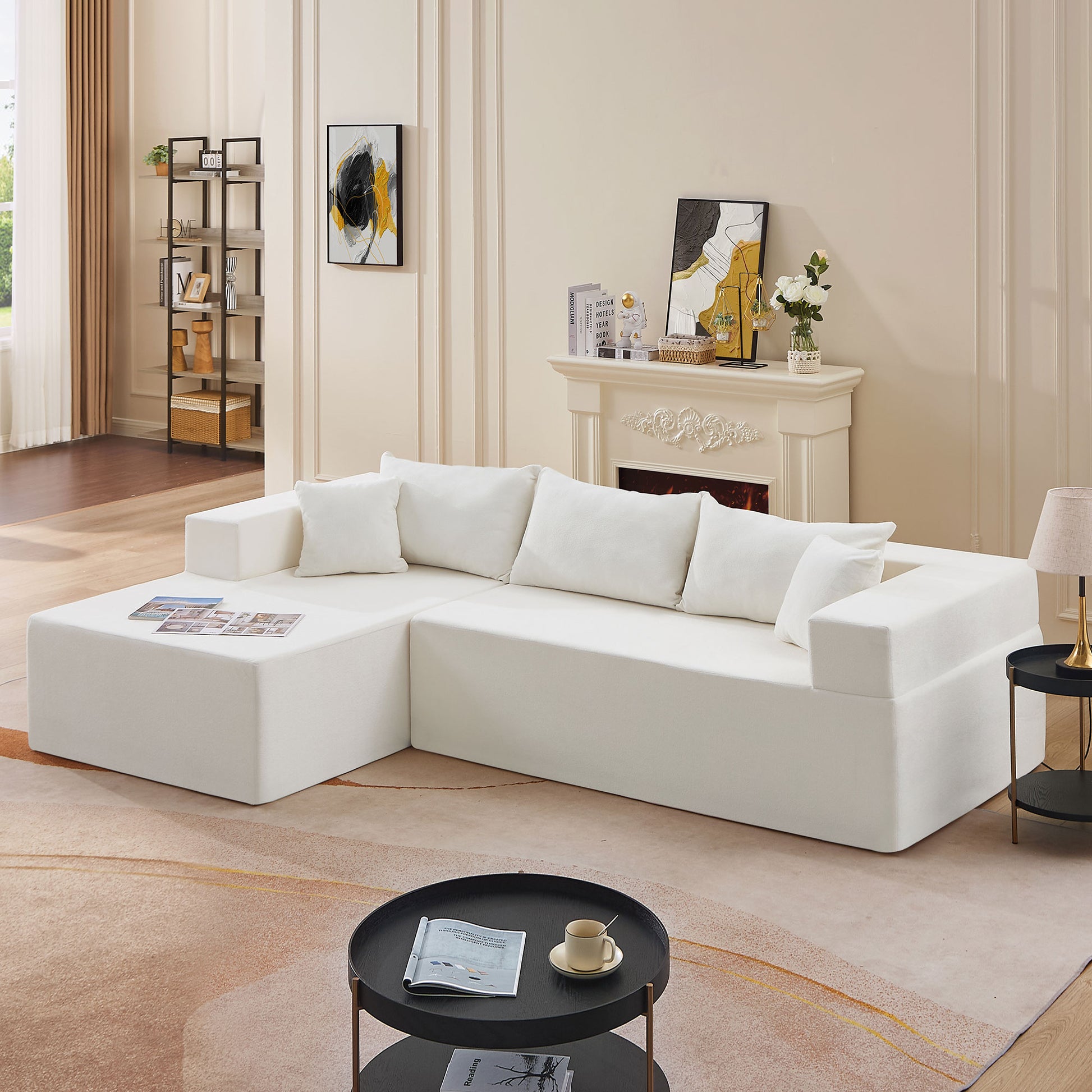 L Shape Modular Sectional Living Room Sofa Set Upholstered Sleeper Sofa For Living Room,16.53 Inch Cushion Heightening, 2 Pc Free Combination.Beige Beige Fabric 3 Seat