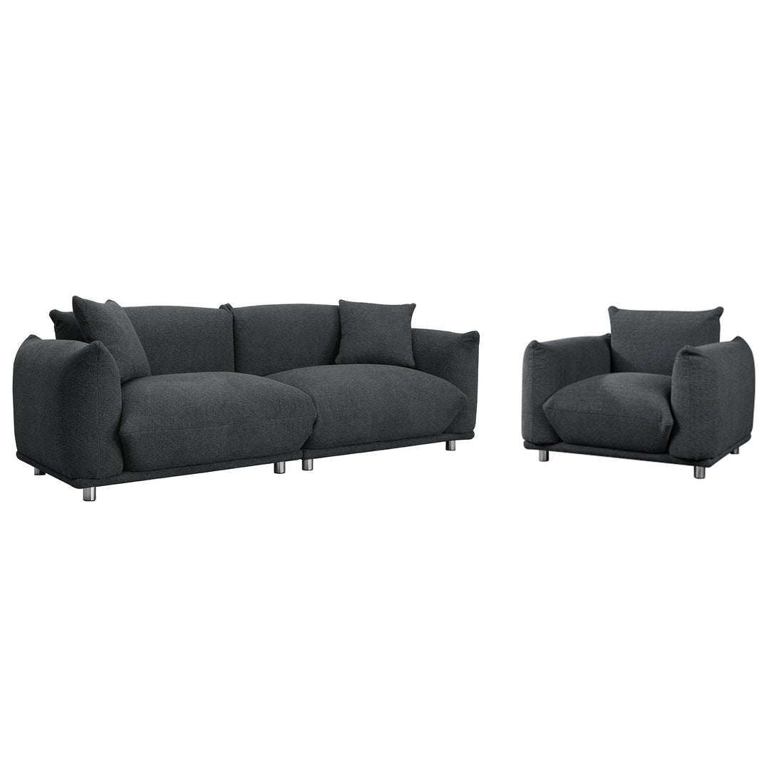 3 1 Oversized Loveseat Sofa For Living Room, Sherpa Sofa With Metal Legs, 3 Seater Sofa, Solid Wood Frame Couch With 2 Pillows, For Apartment Office Living Room Dark Grey Black Foam Fabric 4 Seat
