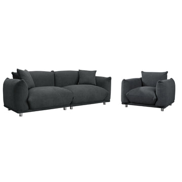 3 1 Oversized Loveseat Sofa For Living Room, Sherpa Sofa With Metal Legs, 3 Seater Sofa, Solid Wood Frame Couch With 2 Pillows, For Apartment Office Living Room Dark Grey Black Foam Fabric 4 Seat